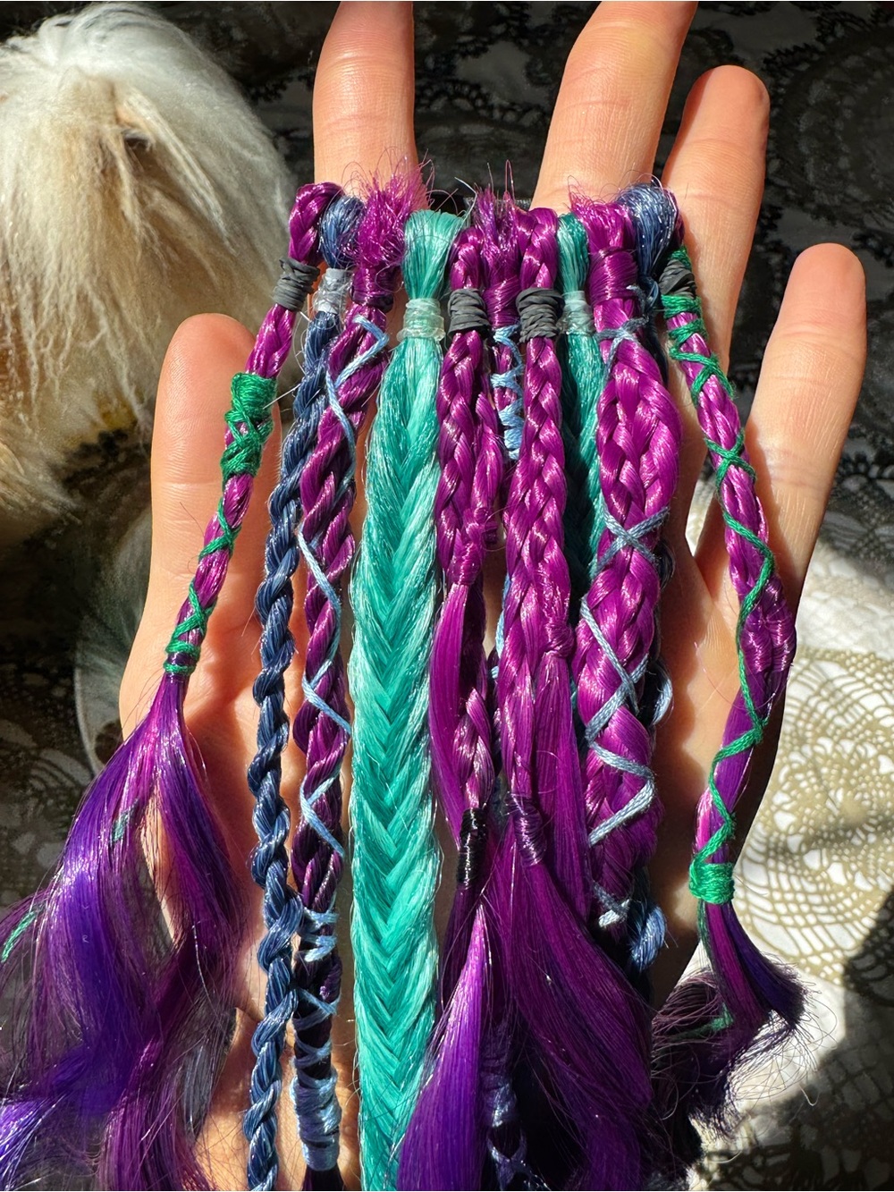 Bright Purple & Teal Braided Hair Extensions